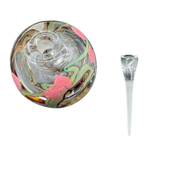 Handblown Zellique Signed Glass Perfume Bottle Stopper Pink Floral Hand Painted - Picture 7 of 7